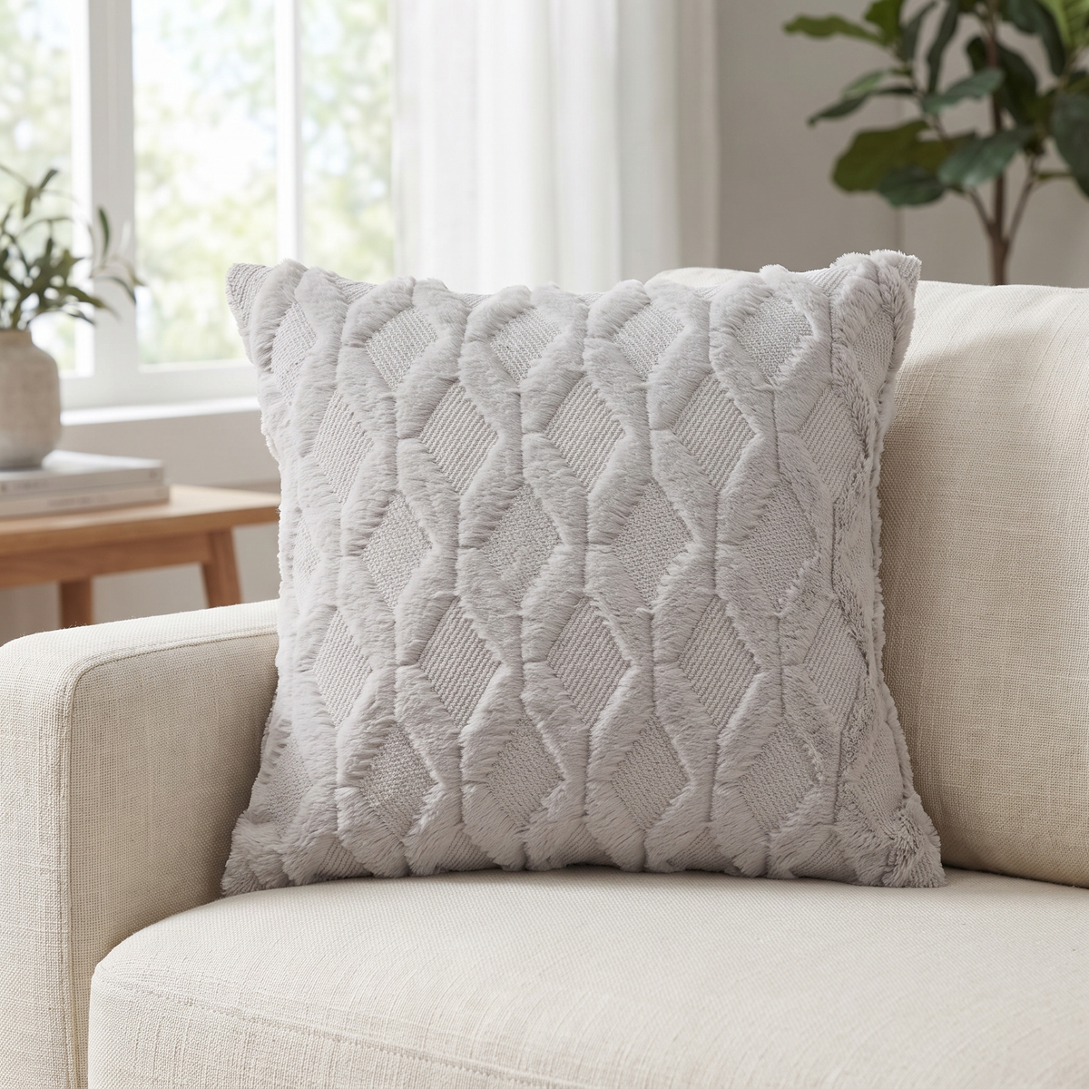 Fell Throw Pillow Cover for Living Room in light grey