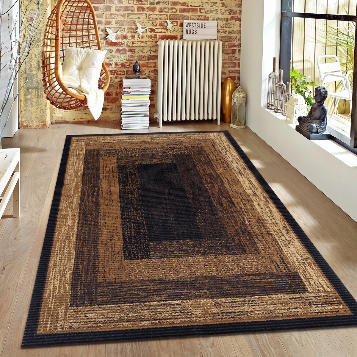 Fintry Area Rug for Living Room in brown border