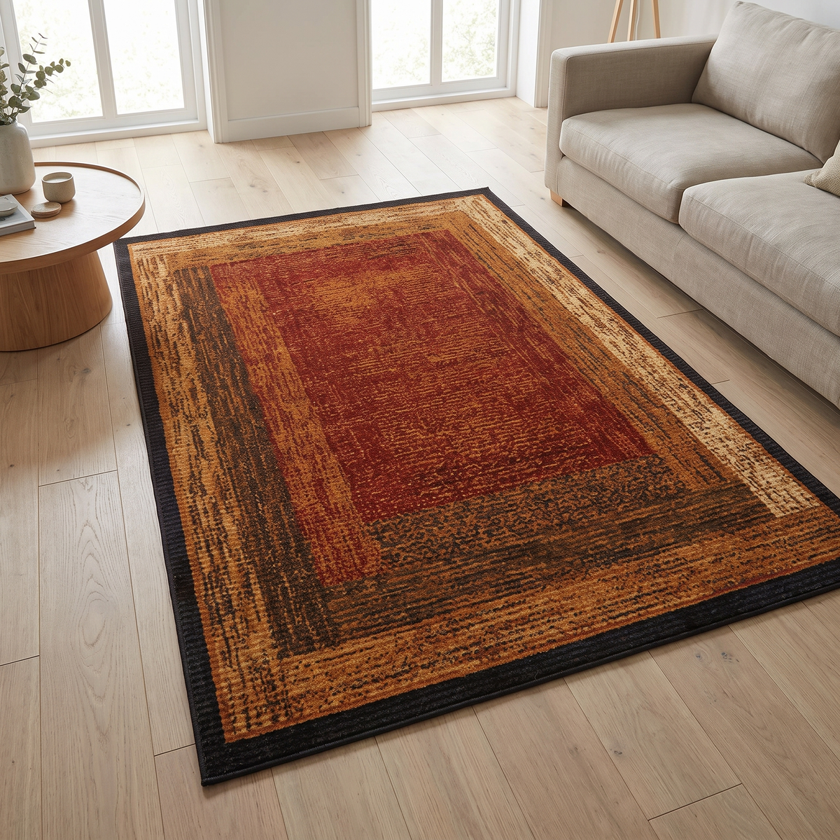 Fintry Area Rug for Living Room in rust border