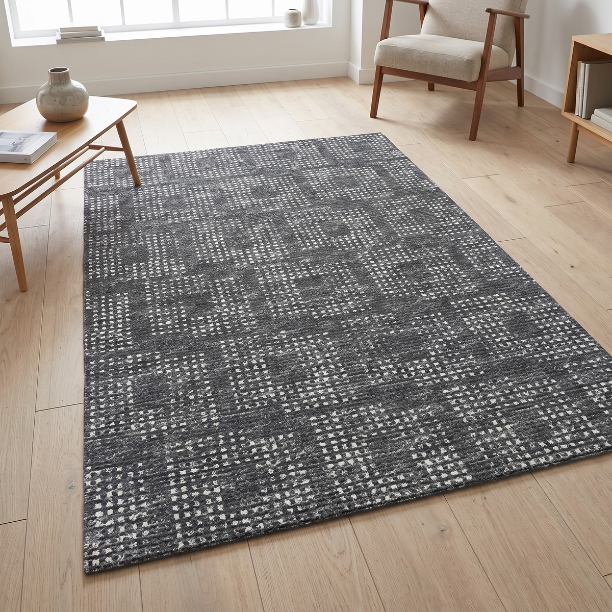 Fintry Area Rug for Living Room in charcoal grey