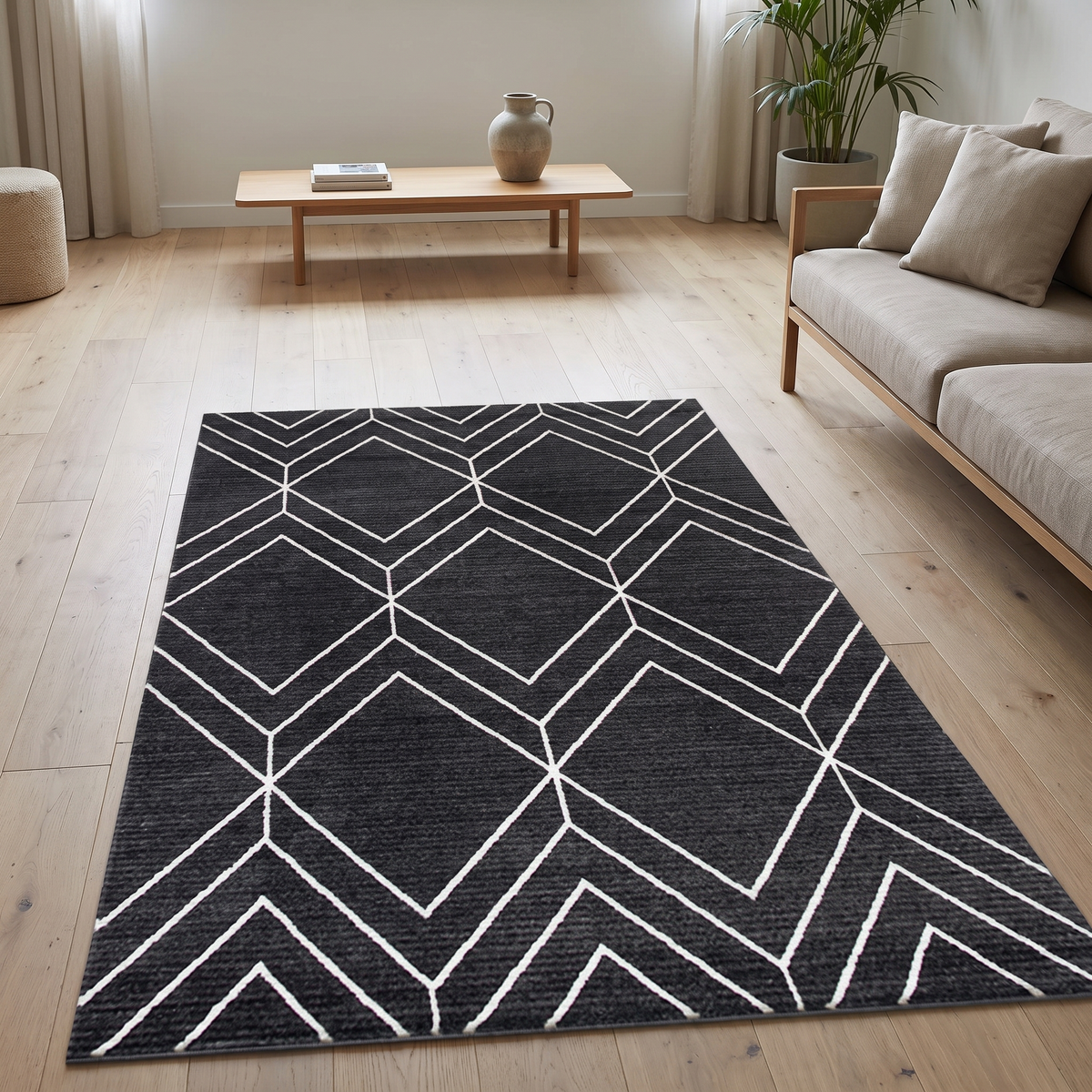 Fintry Area Rug for Living Room in charcoal geo