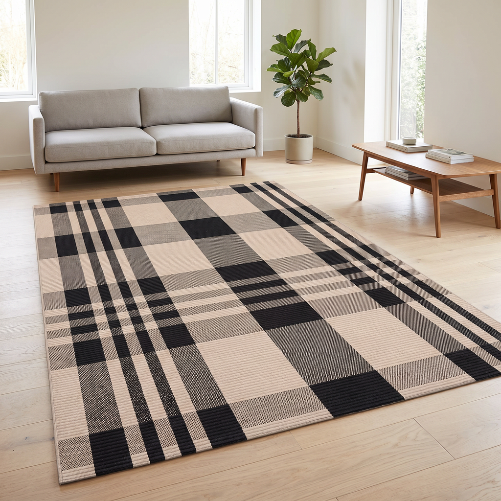 Fintry Area Rug for Living Room in beige plaid