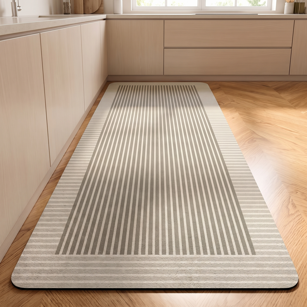Ripple Non-Slip Mat for Kitchen in greige stripe