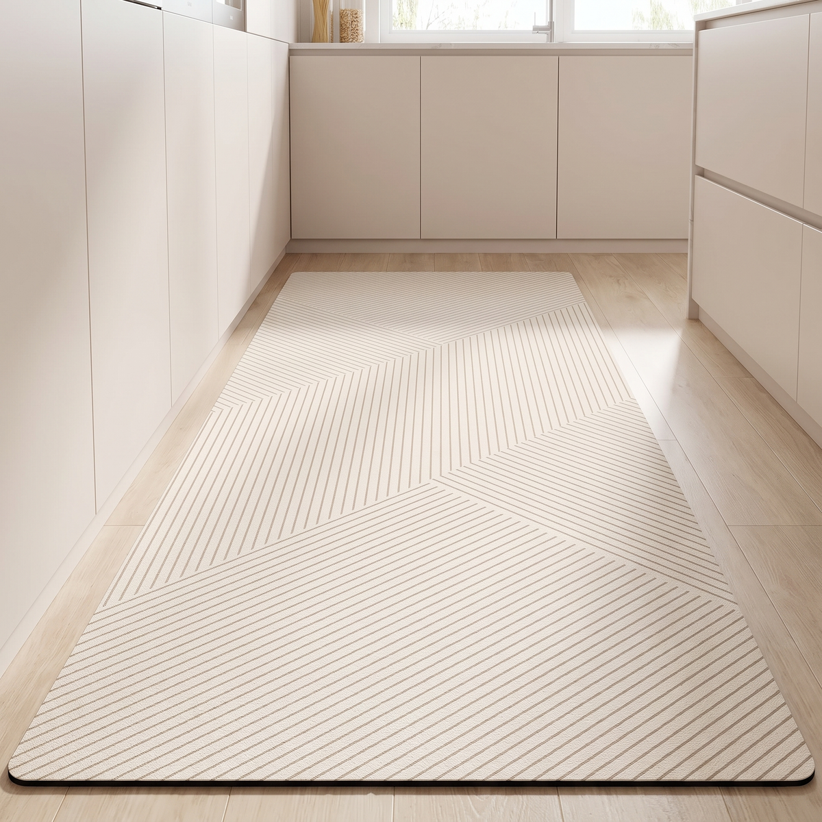 Ripple Non-Slip Mat for Kitchen in cream pinstripe