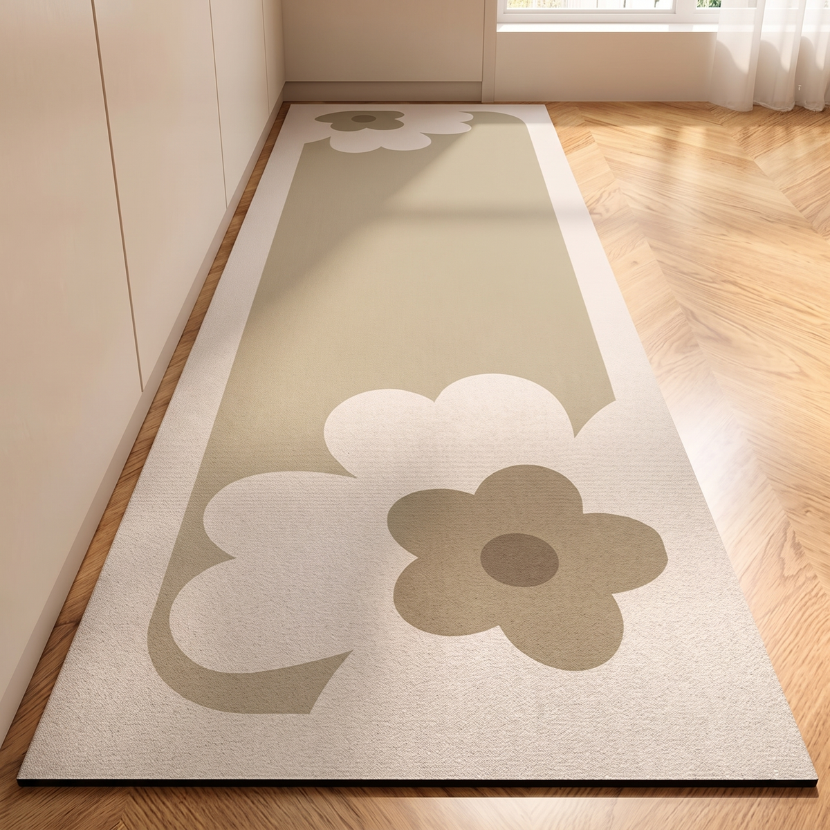 Ripple Non-Slip Mat for Kitchen in beige floral