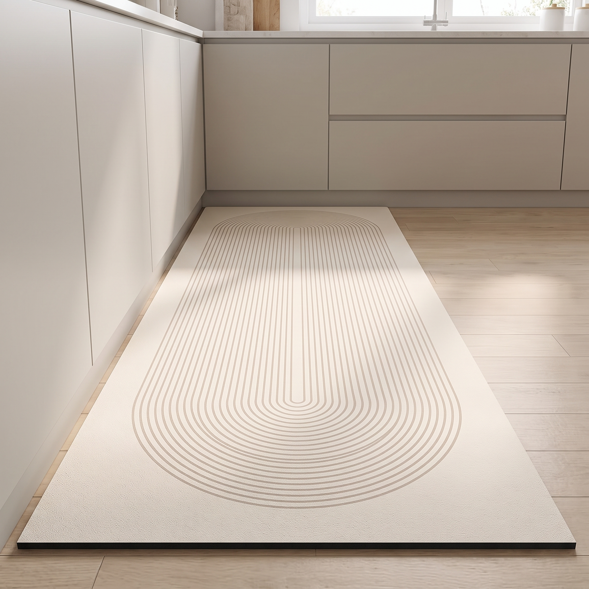 Ripple Non-Slip Mat for Kitchen in cream arc line
