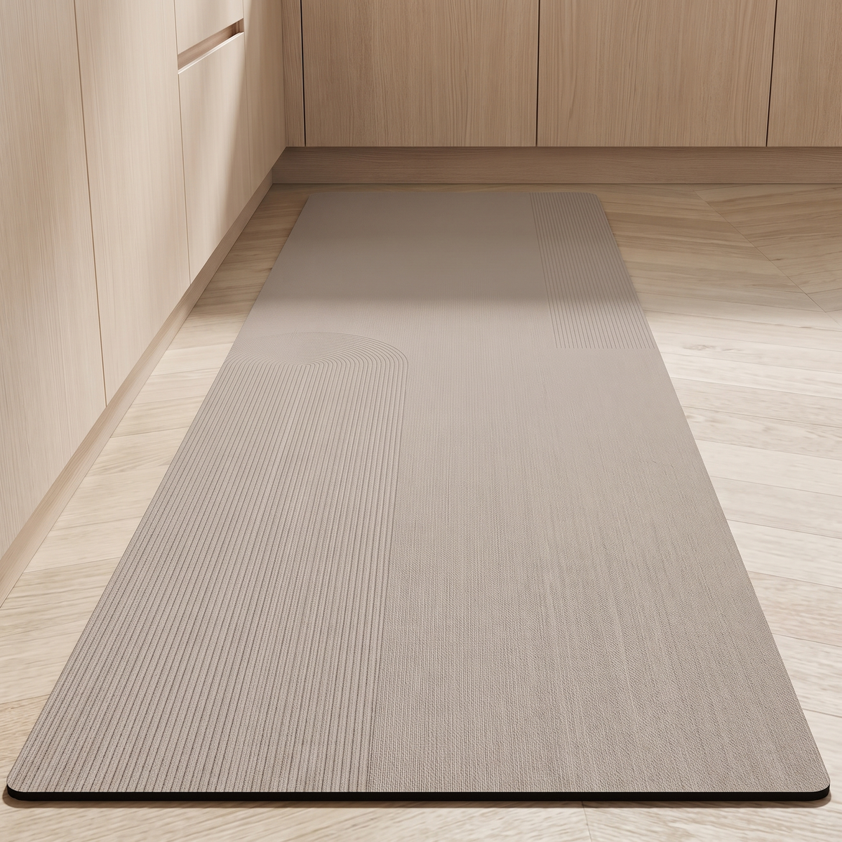 Ripple Non-Slip Mat for Kitchen in taupe plain
