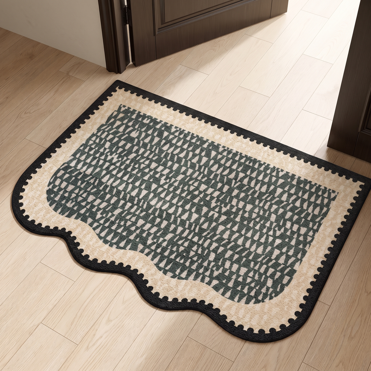 Finch Area Rug for Entryway in slate green print
