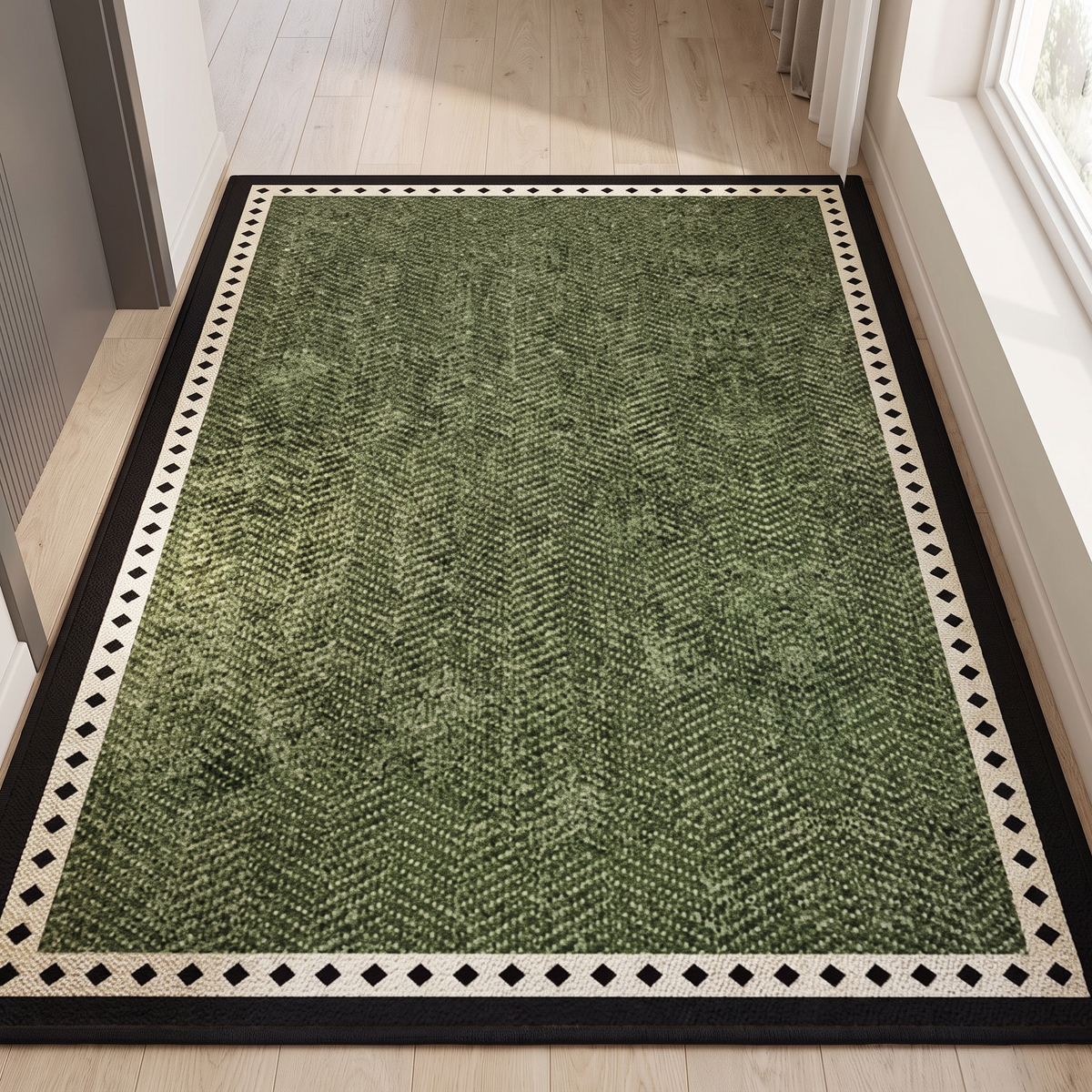 Finch Area Rug for Entryway in moss green