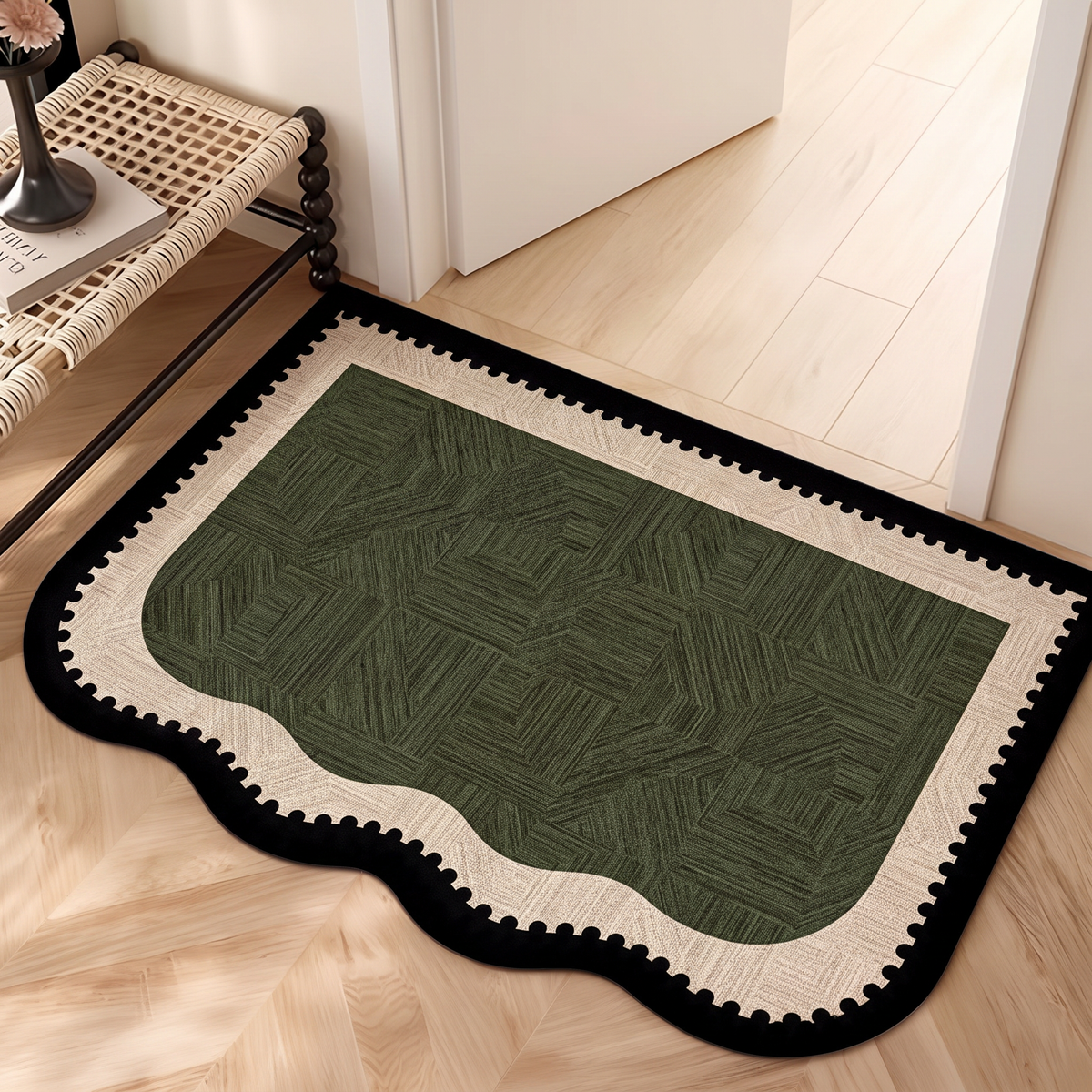 Finch Area Rug for Entryway in deep green