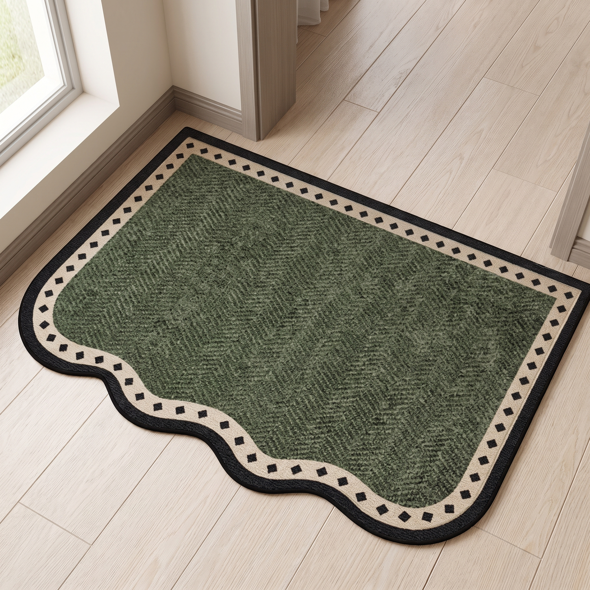 Finch Area Rug for Entryway in olive green