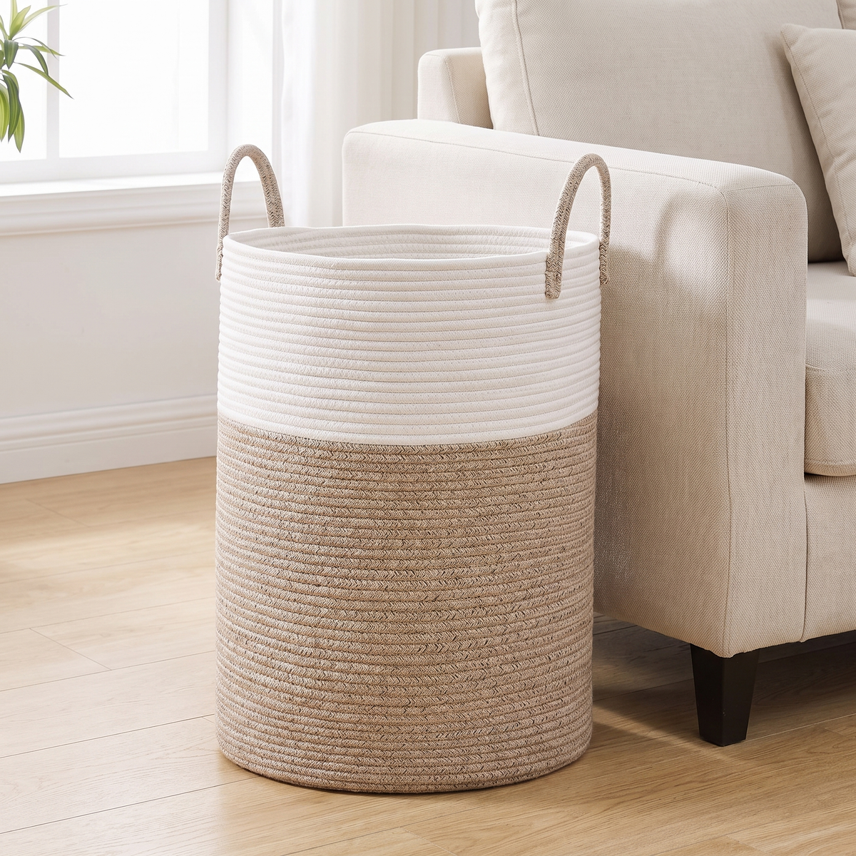 Laurel Woven Organizer for Living Room in brown and white