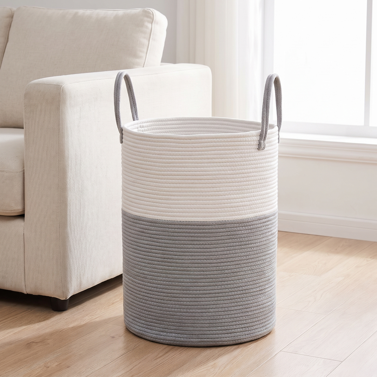 Laurel Woven Organizer for Living Room in grey and white