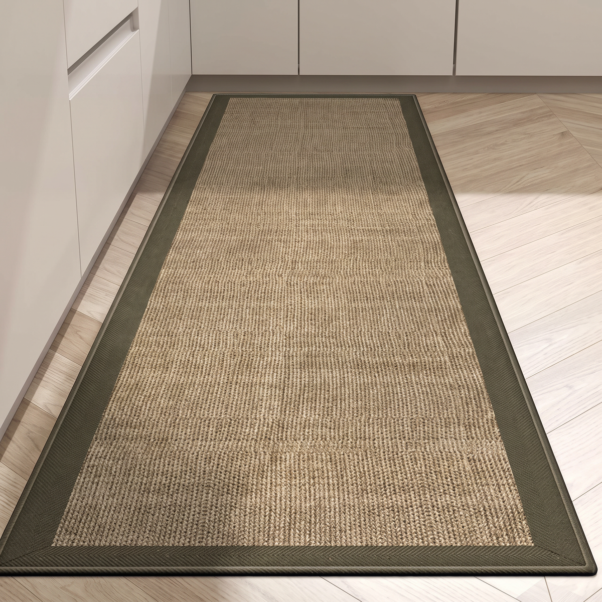 Knoll Area Rug for Kitchen in olive border