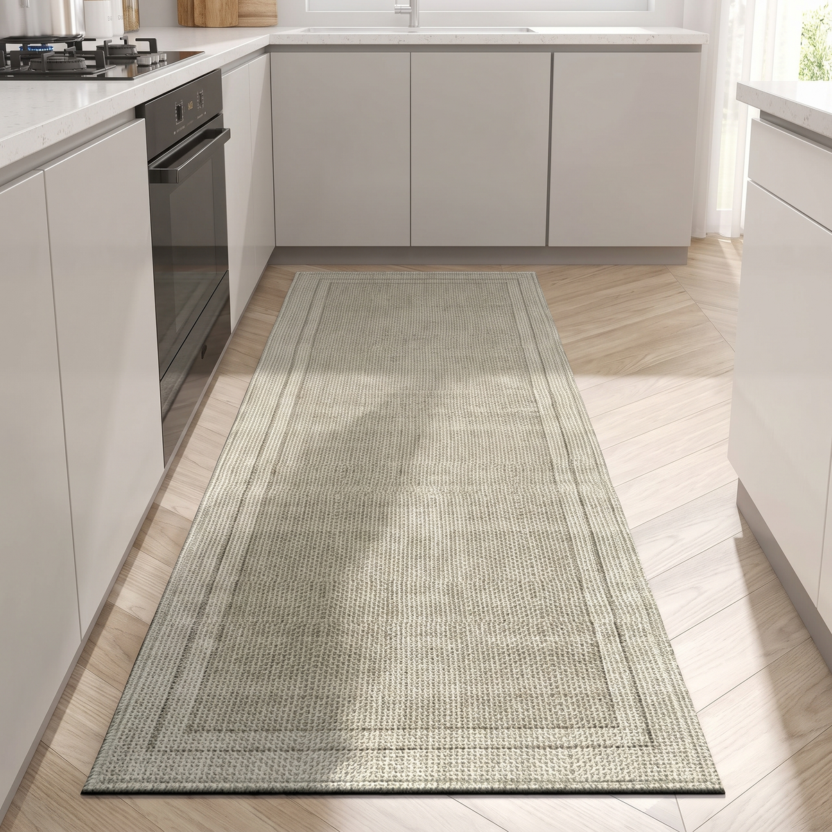 Knoll Area Rug for Kitchen in sage border