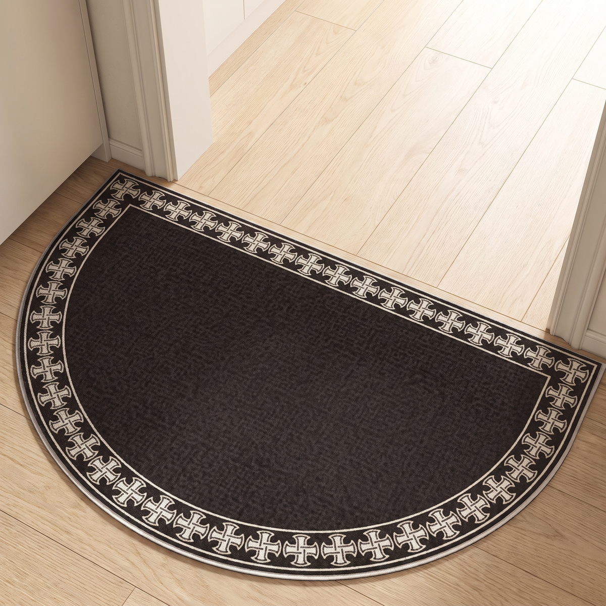 Field Area Rug for Garden in black ornate border