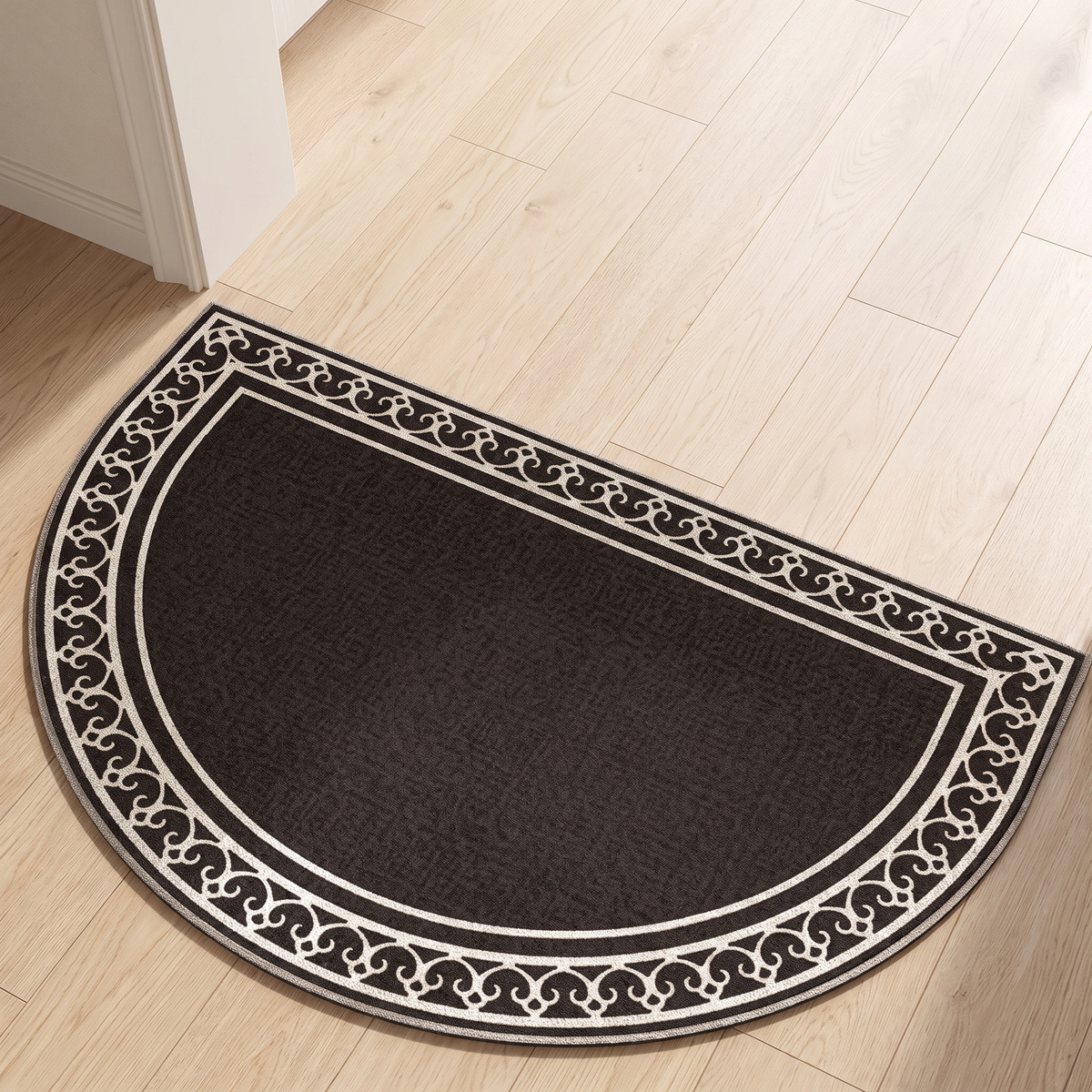 Field Area Rug for Garden in black scroll