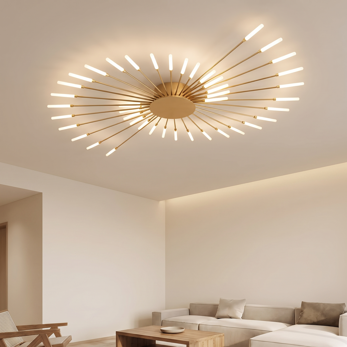 Pool Flush Ceiling Lamp for Bedroom in gold swirl