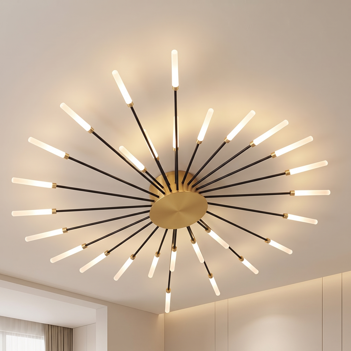 Pool Flush Ceiling Lamp for Bedroom in gold starburst
