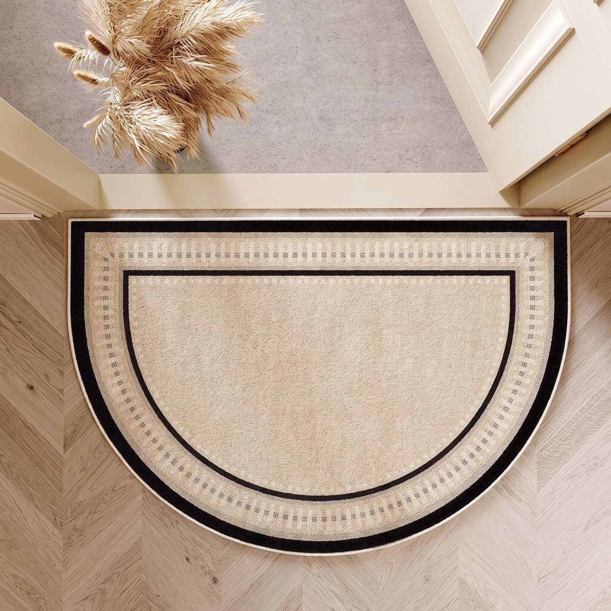Field Area Rug for Garden in cream bold outline